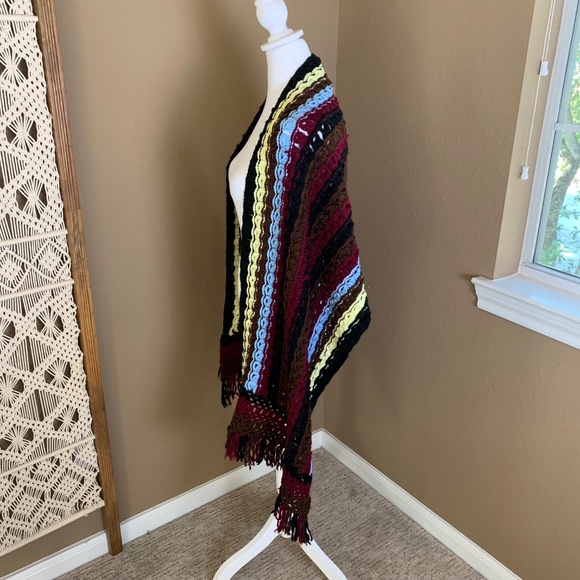 Handmade Crochet Scarf -- blend of maroon, black, brown, blue, yellow - Picture 5 of 10